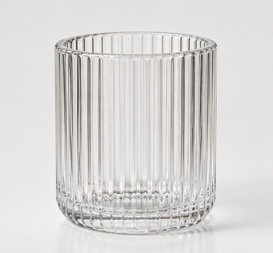 Fluted Ribbed Glass Countertop Tumbler &amp; Toothbrush Holder