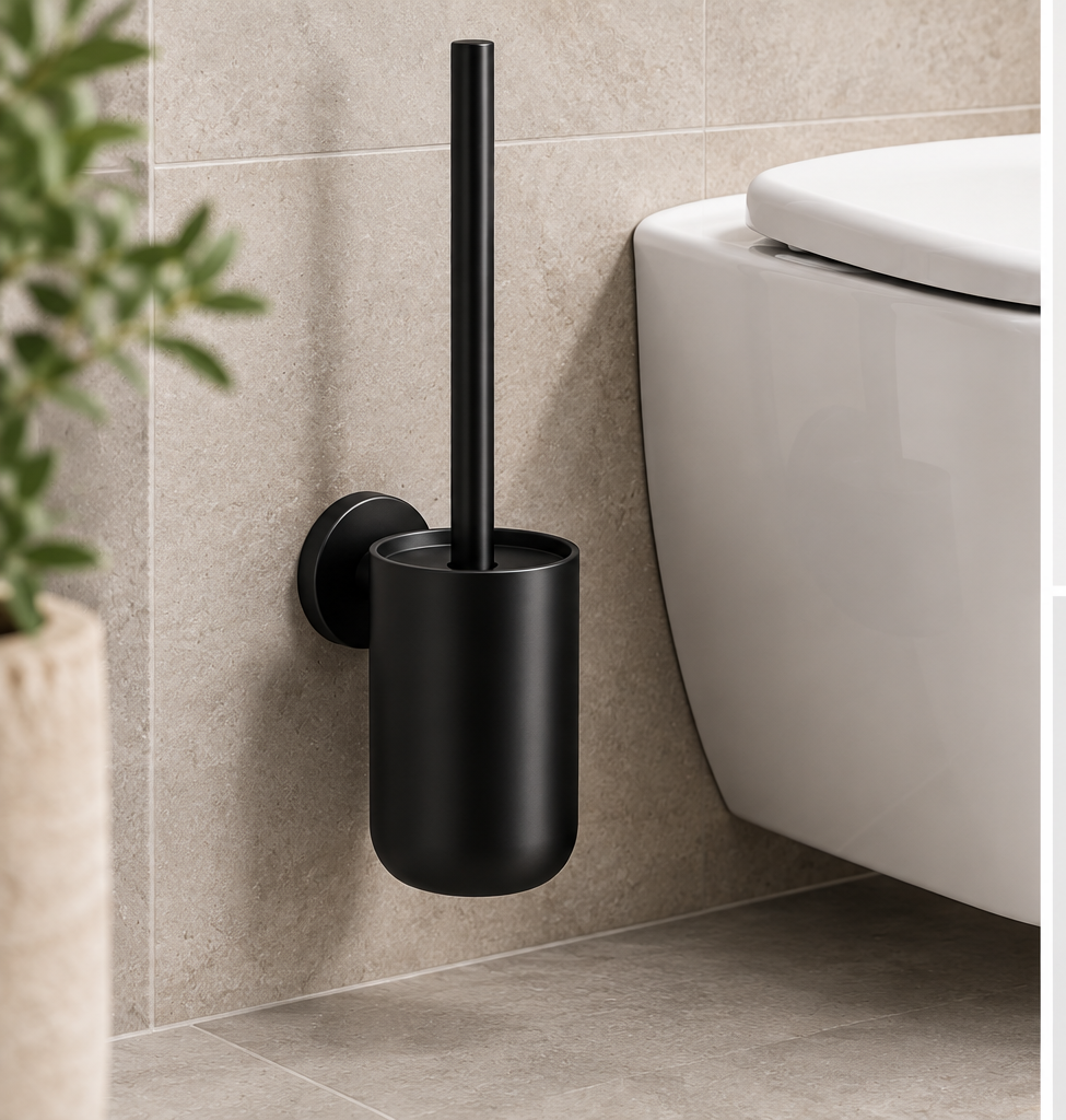 Wall-Mounted Floating Toilet Brush Set with Hygienic Black Silicone Head