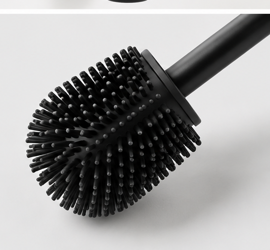 Wall-Mounted Floating Toilet Brush Set with Hygienic Black Silicone Head