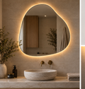 Organic Asymmetric Pebble Vanity Mirror with Ambient Backlit LED – 60 × 80 cm