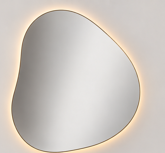 Organic Asymmetric Pebble Vanity Mirror with Ambient Backlit LED – 60 × 80 cm