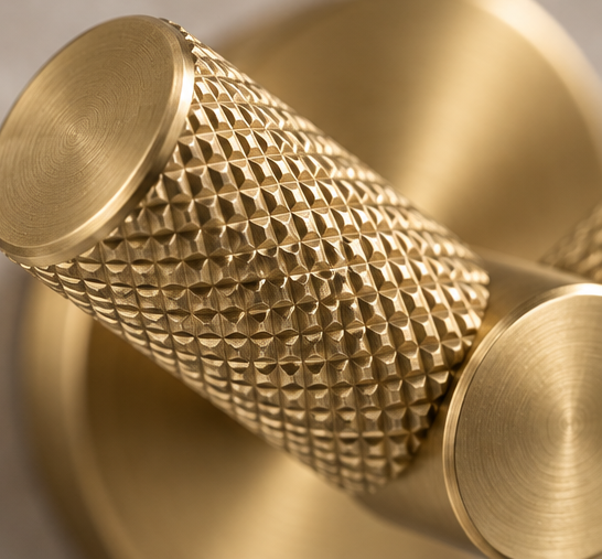 Knurled Brushed Brass Double Towel &amp; Bathrobe Hook – Diamond Cut